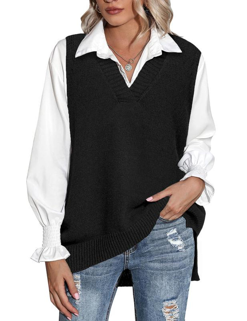 ZEAGOO Sweater Vest Sleeveless Oversized V Neck Sweaters Knitted Vest Pullover Tank Top Black Friday