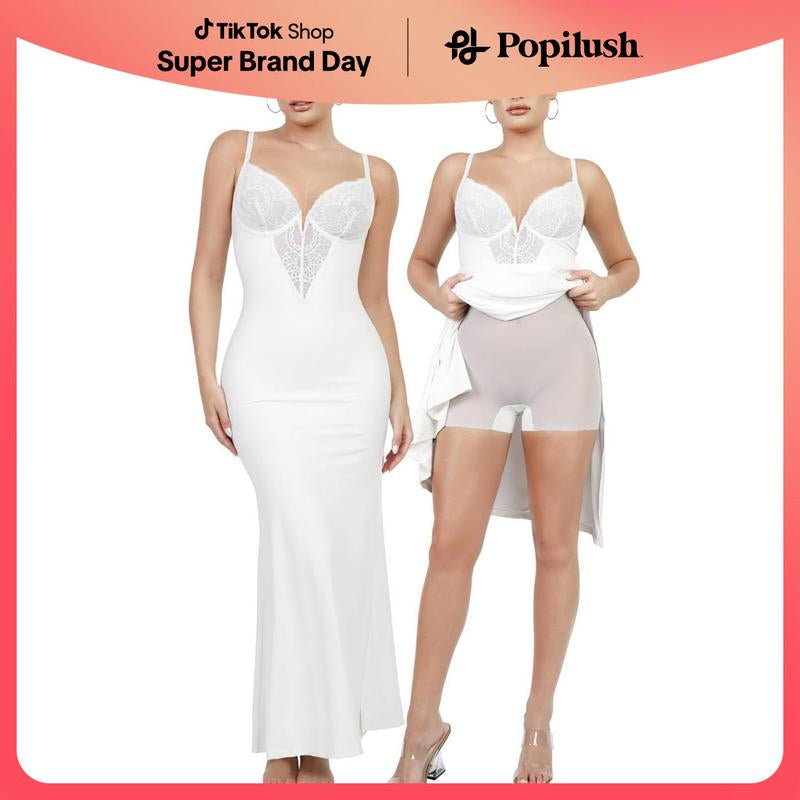 Popilush the Shapewear Dress Lace Slip Split Maxi Dress or Jumpsuit Summer Womenswear Casual Fit Comfortable Loose Lady