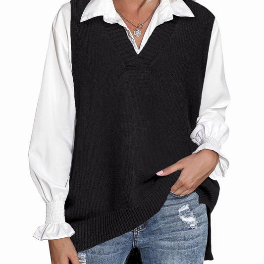 ZEAGOO Sweater Vest Sleeveless Oversized V Neck Sweaters Knitted Vest Pullover Tank Top Black Friday