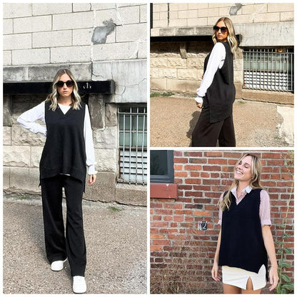 ZEAGOO Sweater Vest Sleeveless Oversized V Neck Sweaters Knitted Vest Pullover Tank Top Black Friday