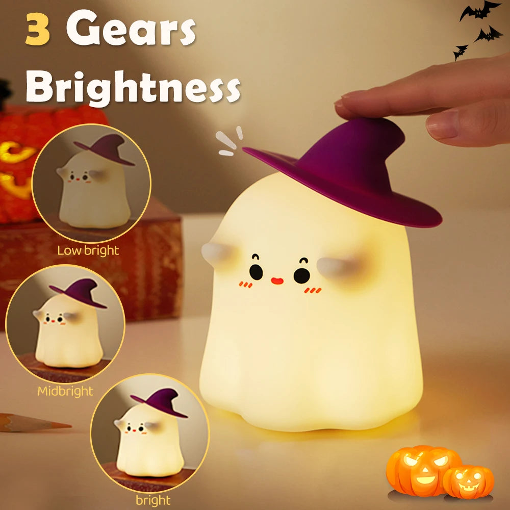 Halloween Pumpkin Night Lights Cute Soft Silicone Safe Lamp Decorations Timing Dimmable Bedside Decor Kids Baby Halloween Gifts